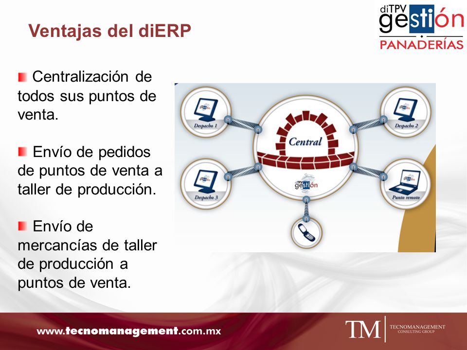 Ventajas del diERP Centralización de todos sus puntos de venta.