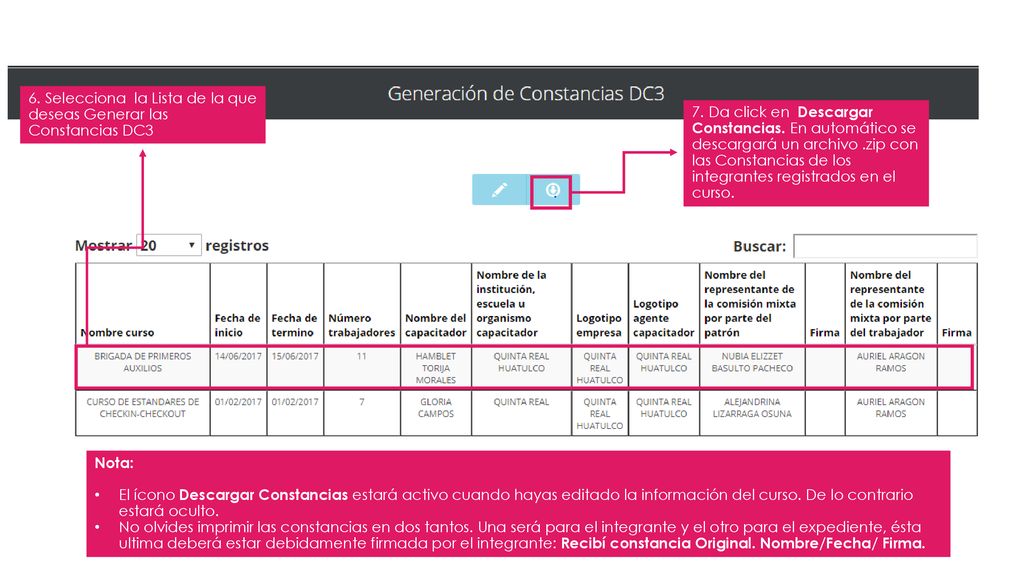 6. Selecciona la Lista de la que deseas Generar las Constancias DC3