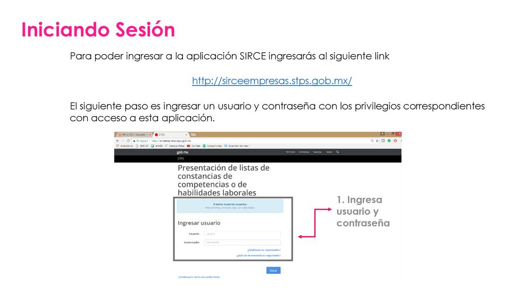 Iniciando Sesión Para poder ingresar a la aplicación SIRCE ingresarás al siguiente link.