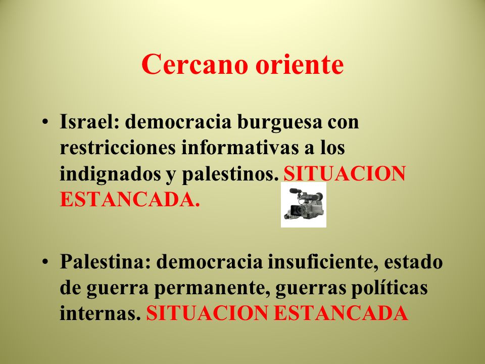 Cercano oriente Israel: democracia burguesa con restricciones informativas a los indignados y palestinos. SITUACION ESTANCADA.