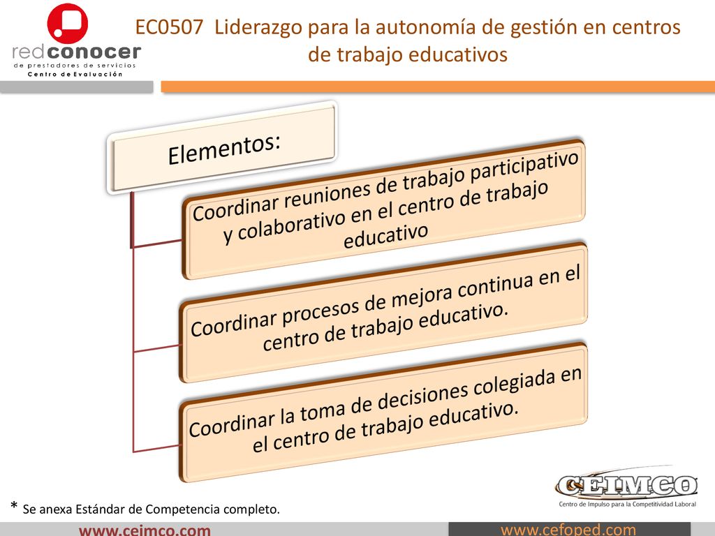 EC0507 Liderazgo para la autonomía de gestión en centros de trabajo educativos