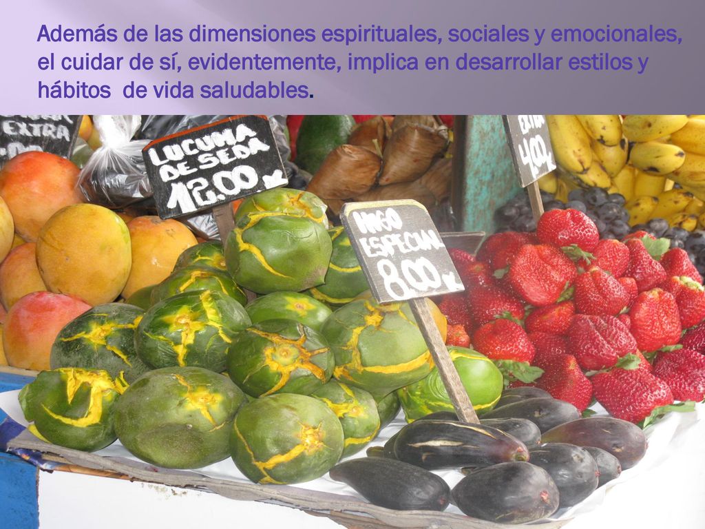 Además de las dimensiones espirituales, sociales y emocionales, el cuidar de sí, evidentemente, implica en desarrollar estilos y hábitos de vida saludables.
