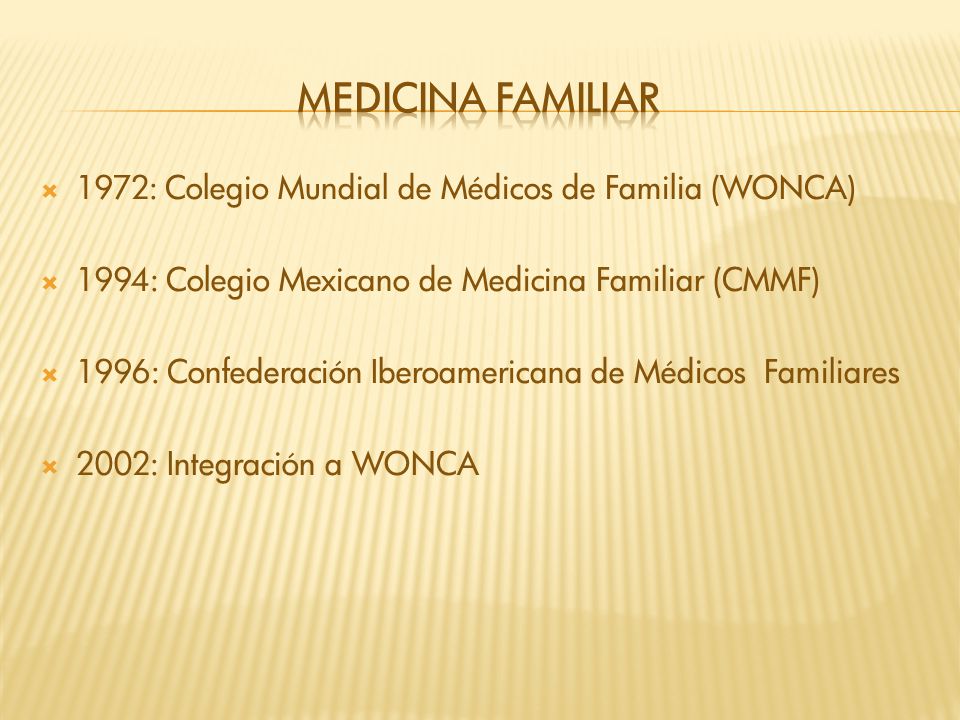 Medicina familiar 1972: Colegio Mundial de Médicos de Familia (WONCA)