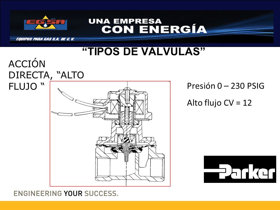 TIPOS DE VÁLVULAS ACCIÓN DIRECTA, ALTO FLUJO Presión 0 – 230 PSIG