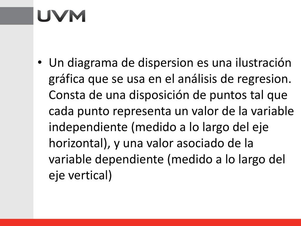 Un diagrama de dispersion es una ilustración gráfica que se usa en el análisis de regresion.