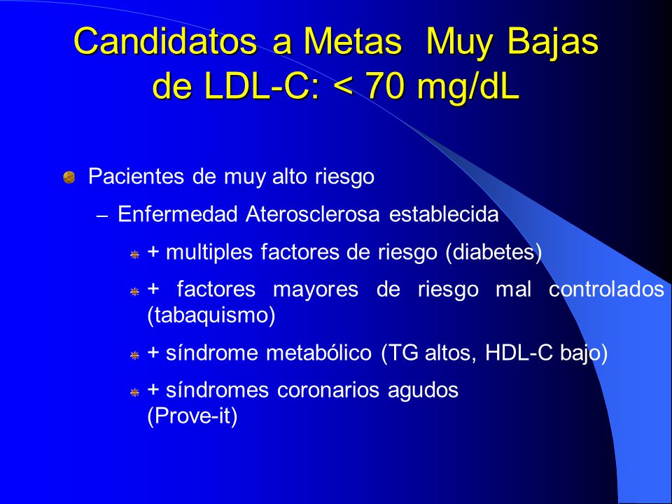 Candidatos a Metas Muy Bajas de LDL-C: < 70 mg/dL
