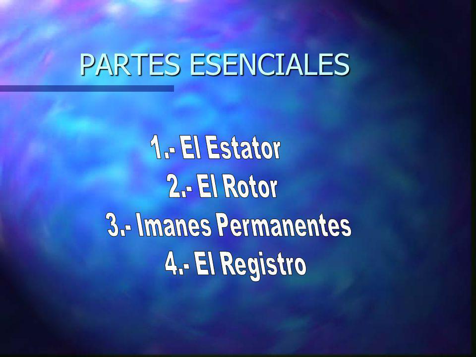 PARTES ESENCIALES 1.- El Estator 2.- El Rotor 3.- Imanes Permanentes