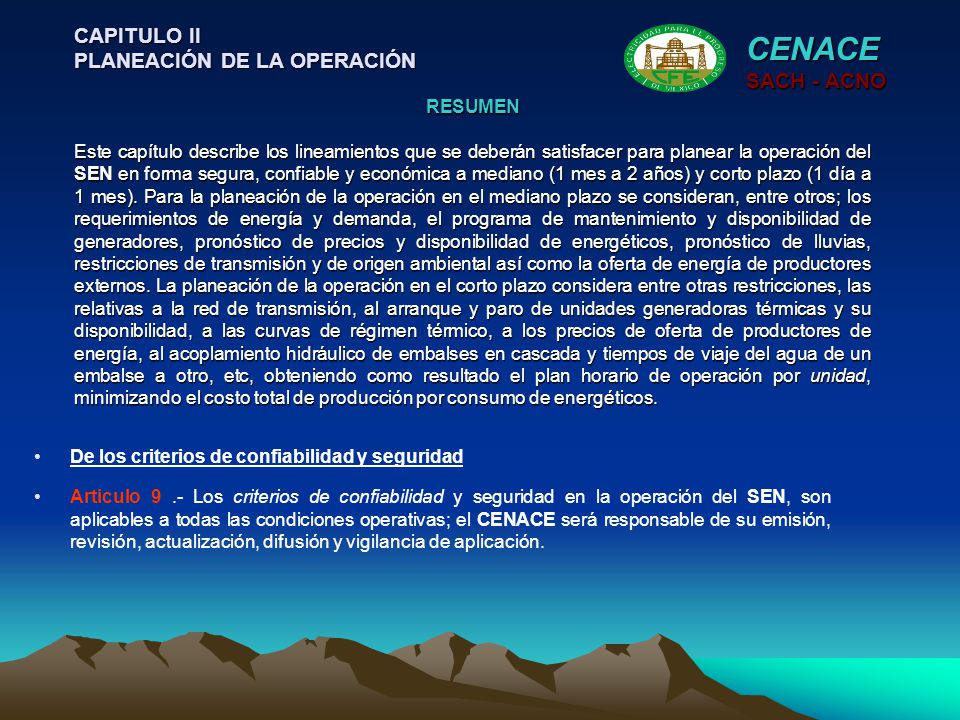CENACE CAPITULO II PLANEACIÓN DE LA OPERACIÓN SACH - ACNO
