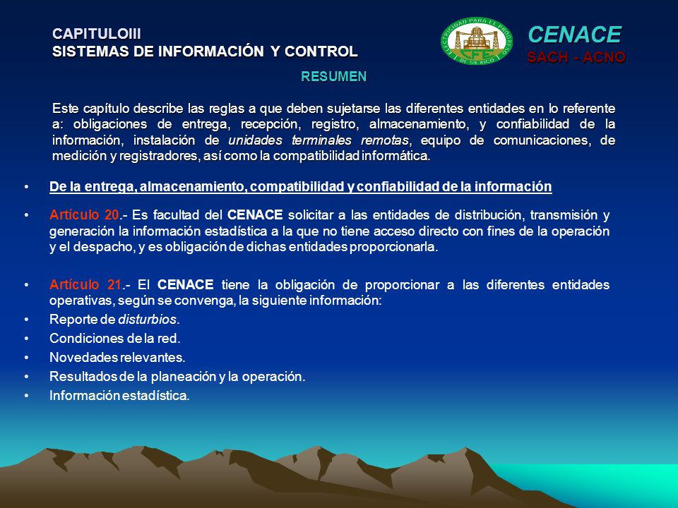 CENACE CAPITULOIII SISTEMAS DE INFORMACIÓN Y CONTROL SACH - ACNO