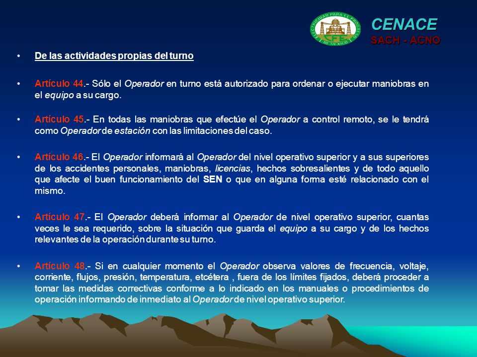 CENACE SACH - ACNO De las actividades propias del turno