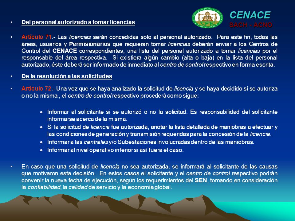 CENACE SACH - ACNO Del personal autorizado a tomar licencias