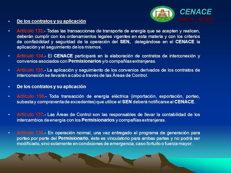 CENACE SACH - ACNO De los contratos y su aplicación