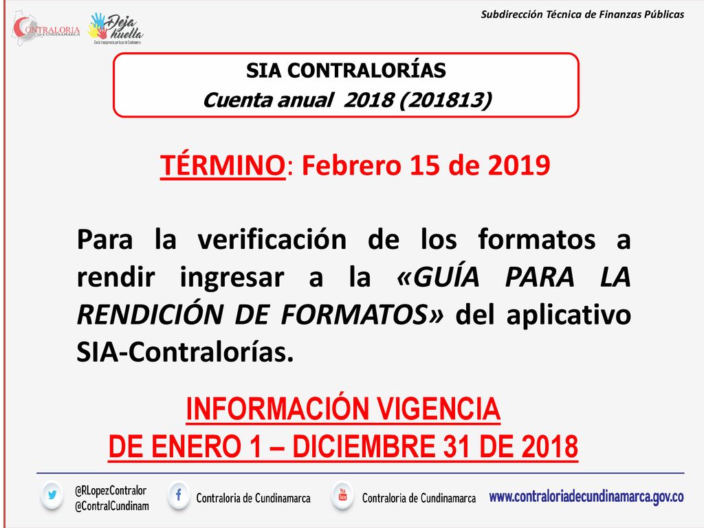 INFORMACIÓN VIGENCIA DE ENERO 1 – DICIEMBRE 31 DE 2018