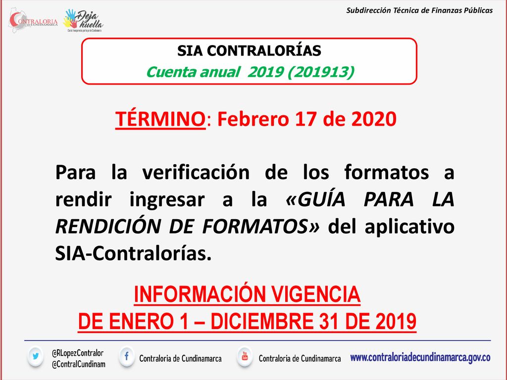INFORMACIÓN VIGENCIA DE ENERO 1 – DICIEMBRE 31 DE 2019