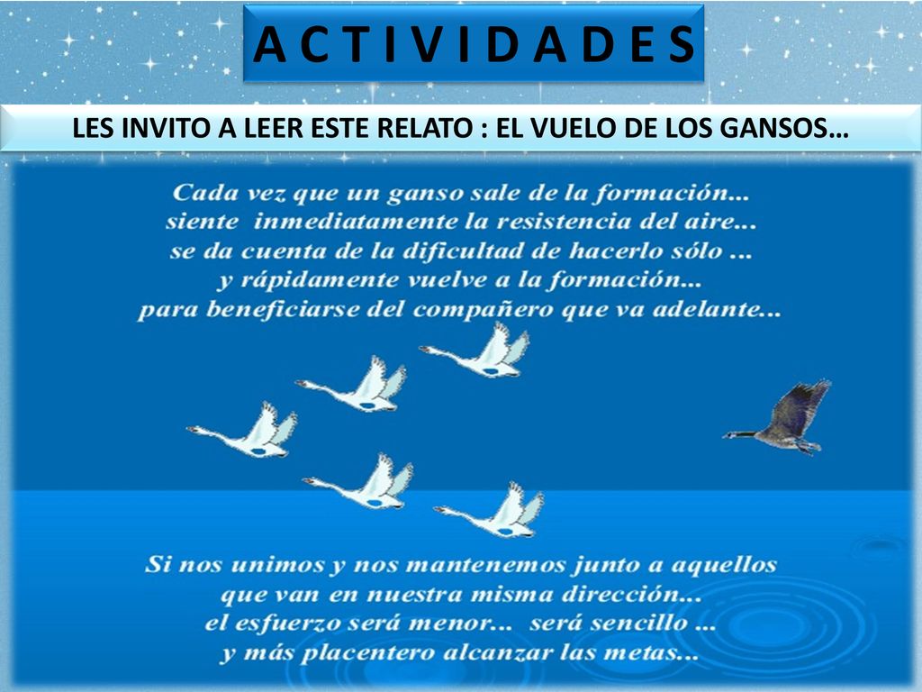 LES INVITO A LEER ESTE RELATO : EL VUELO DE LOS GANSOS…