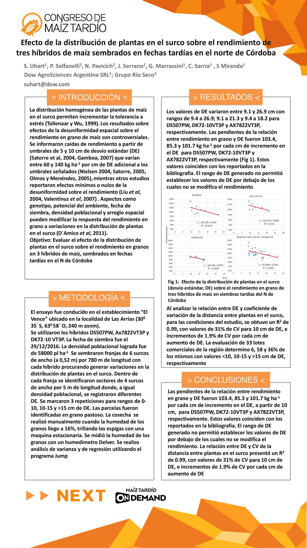 Efecto de la distribución de plantas en el surco sobre el rendimiento de tres híbridos de maíz sembrados en fechas tardías en el norte de Córdoba