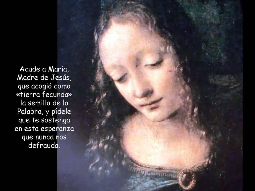 Acude a María, Madre de Jesús, que acogió como «tierra fecunda» la semilla de la Palabra, y pídele que te sostenga en esta esperanza que nunca nos defrauda.