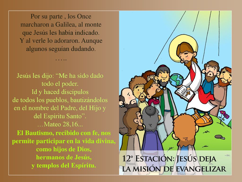 Por su parte , los Once marcharon a Galilea, al monte que Jesús les había indicado.