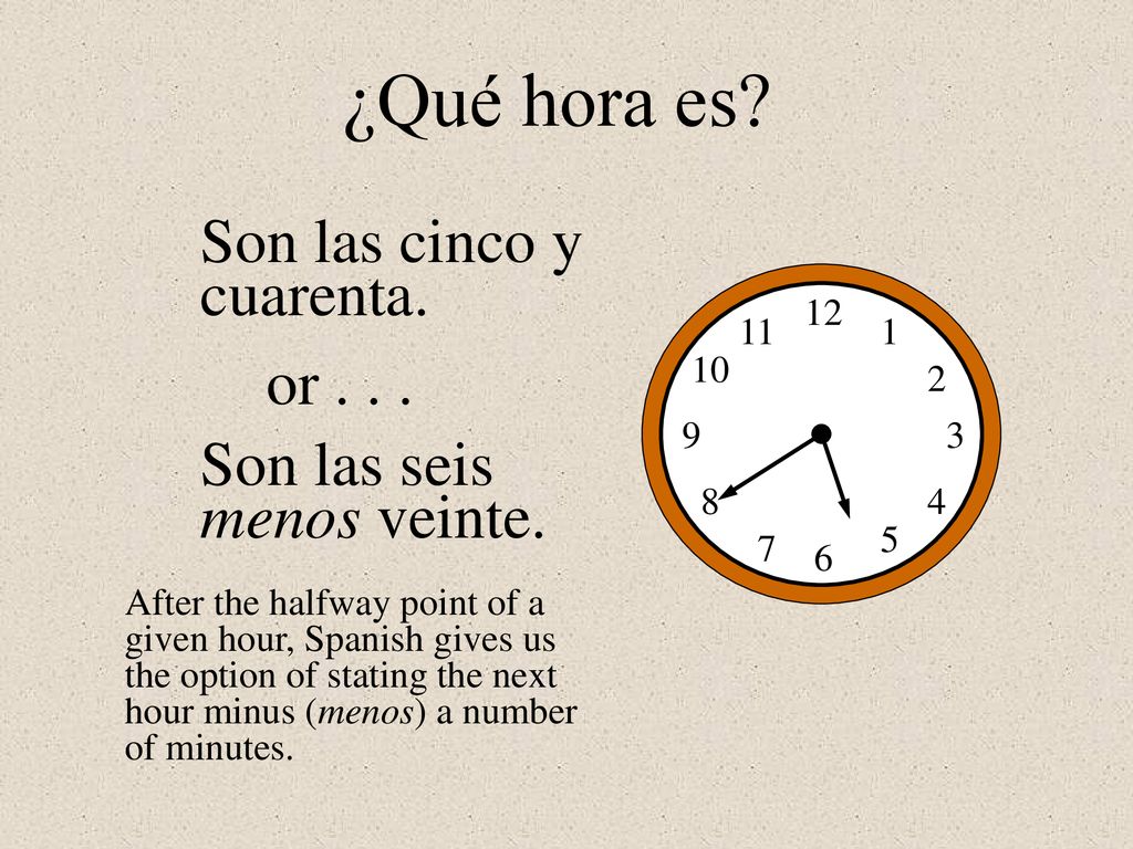 ¿Qué hora es Son las cinco y cuarenta. or . . .