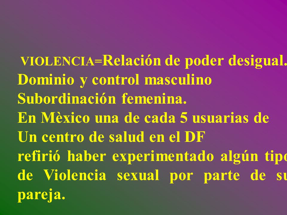 Dominio y control masculino Subordinación femenina.