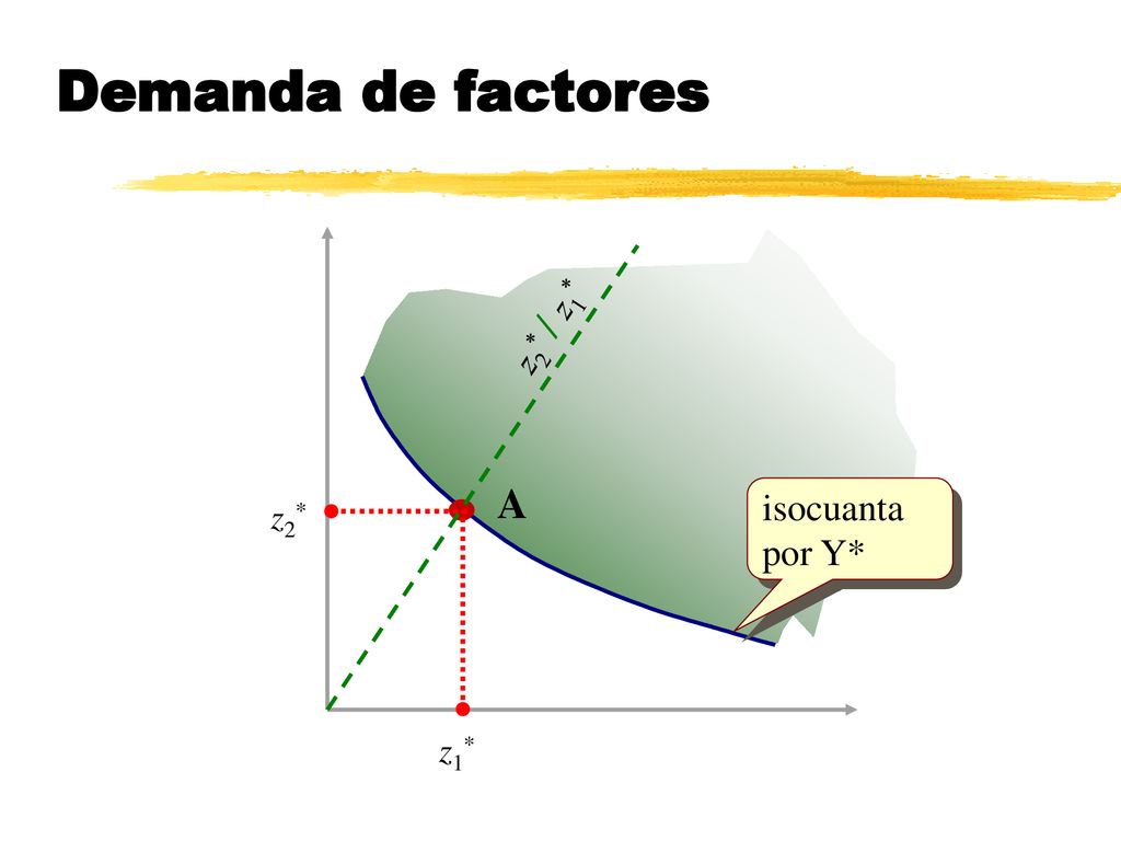 Demanda de factores z2* / z1* A isocuanta por Y* z2* z1*
