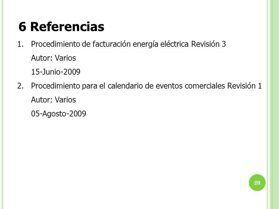 6 Referencias 1. Procedimiento de facturación energía eléctrica Revisión 3. Autor: Varios. 15-Junio