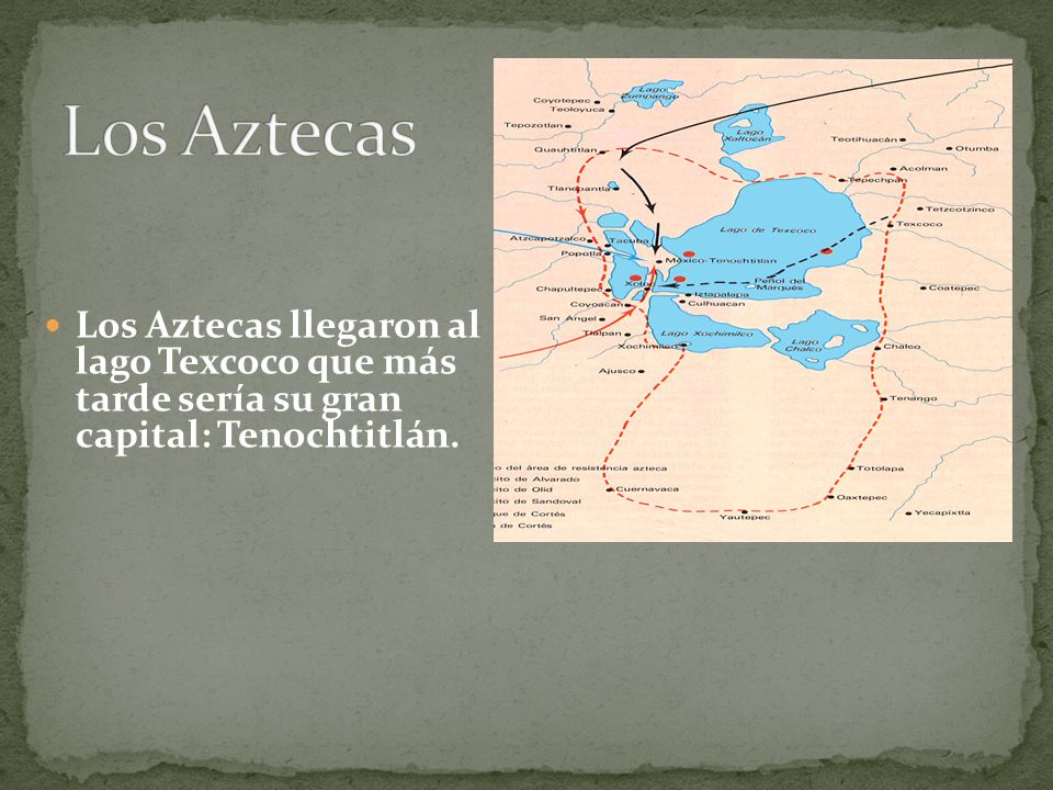 Los Aztecas Los Aztecas llegaron al lago Texcoco que más tarde sería su gran capital: Tenochtitlán.