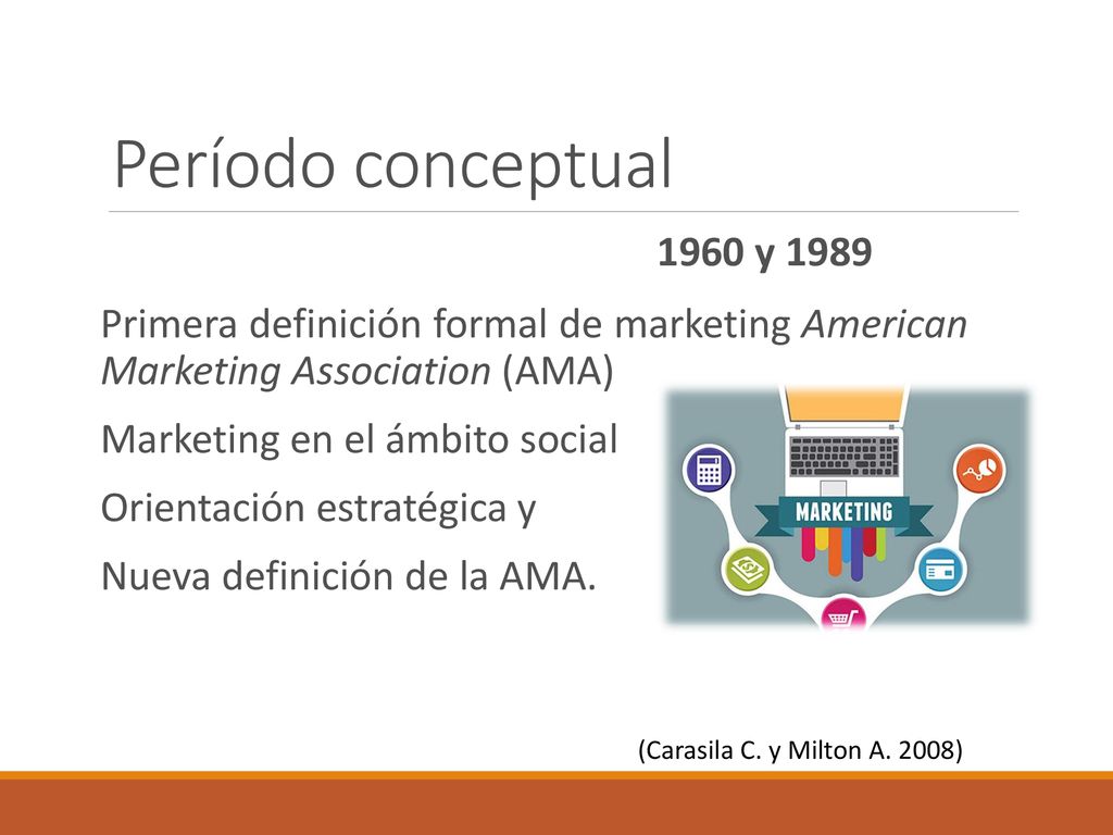 Período conceptual 1960 y Primera definición formal de marketing American Marketing Association (AMA)