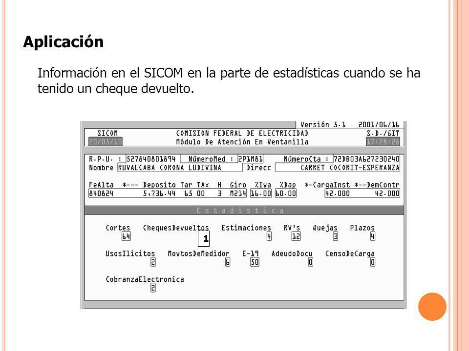 Aplicación Información en el SICOM en la parte de estadísticas cuando se ha tenido un cheque devuelto.