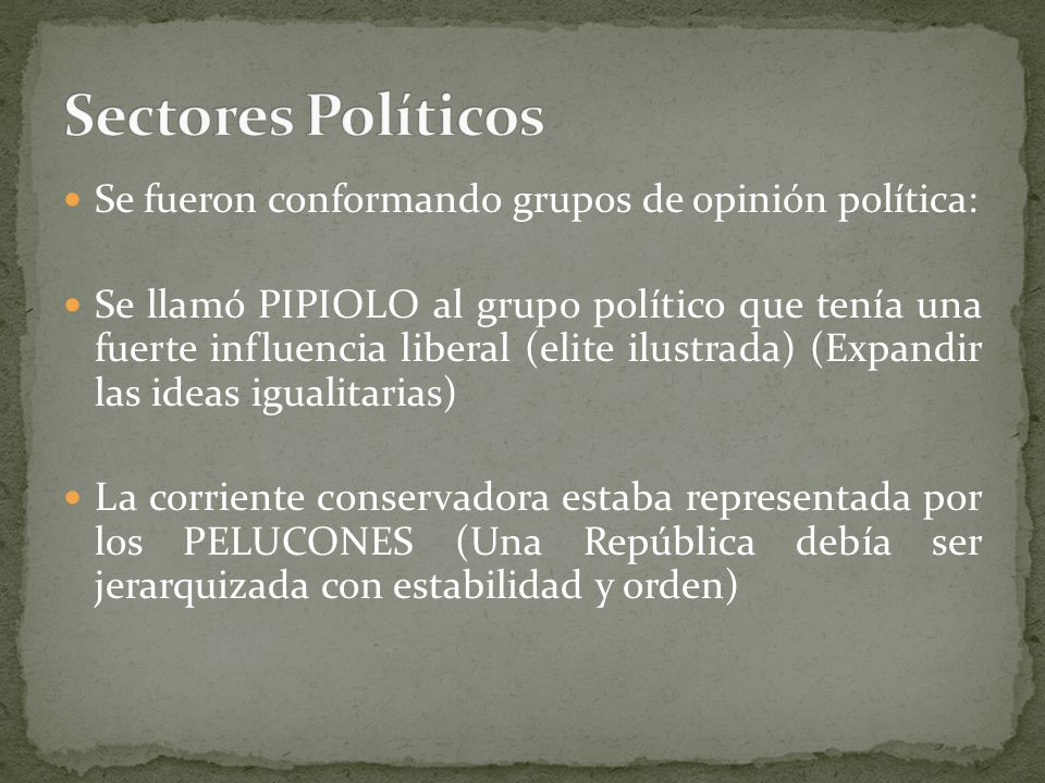 Sectores Políticos Se fueron conformando grupos de opinión política: