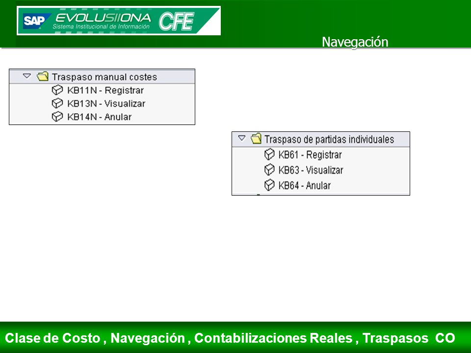 Navegación Clase de Costo , Navegación , Contabilizaciones Reales , Traspasos CO