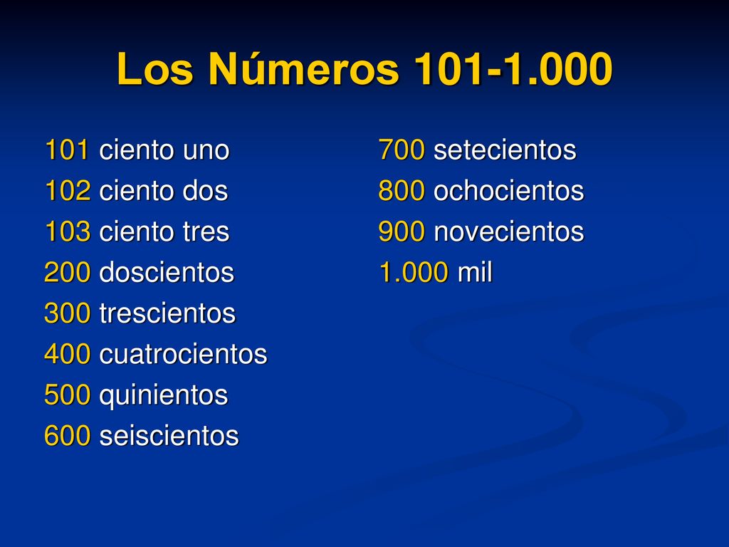 Los Números ciento uno 102 ciento dos 103 ciento tres