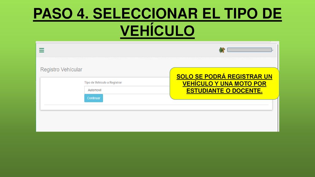 PASO 4. SELECCIONAR EL TIPO DE VEHÍCULO