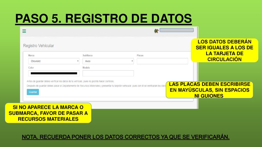 LOS DATOS DEBERÁN SER IGUALES A LOS DE LA TARJETA DE CIRCULACIÓN