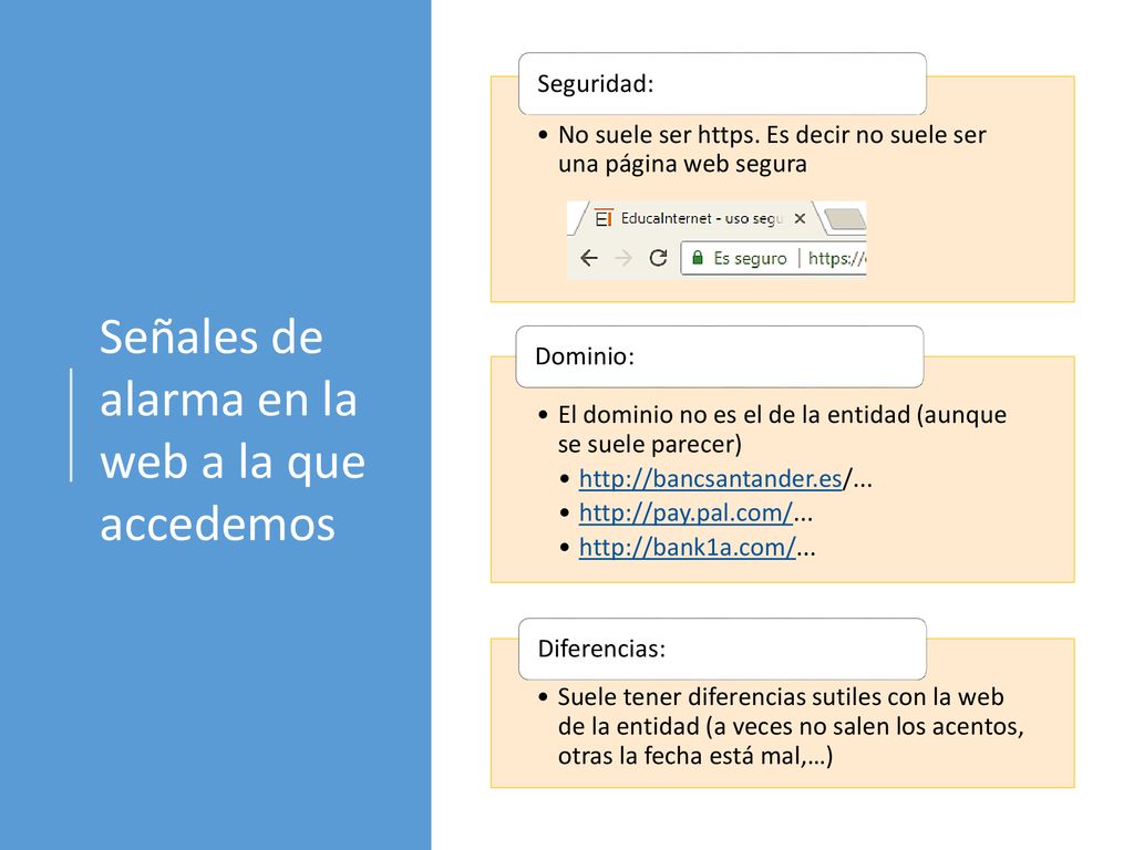 Señales de alarma en la web a la que accedemos