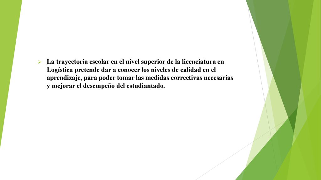 La trayectoria escolar en el nivel superior de la licenciatura en Logística pretende dar a conocer los niveles de calidad en el aprendizaje, para poder tomar las medidas correctivas necesarias y mejorar el desempeño del estudiantado.