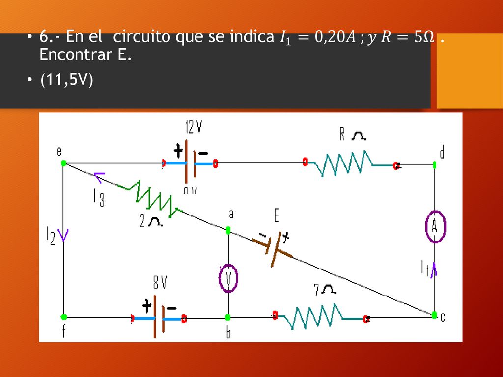 6.- En el circuito que se indica 𝐼 1 =0,20𝐴 ;𝑦 𝑅=5Ω . Encontrar E.