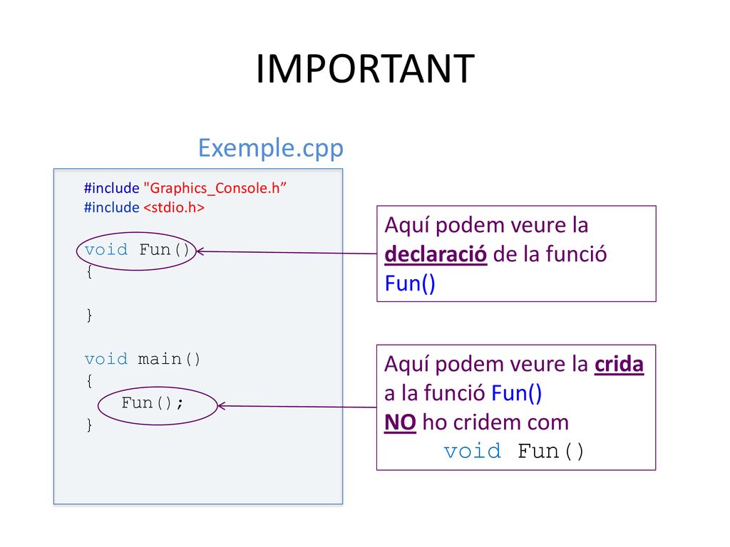 IMPORTANT Exemple.cpp. #include Graphics_Console.h #include <stdio.h> void Fun() { } void main()