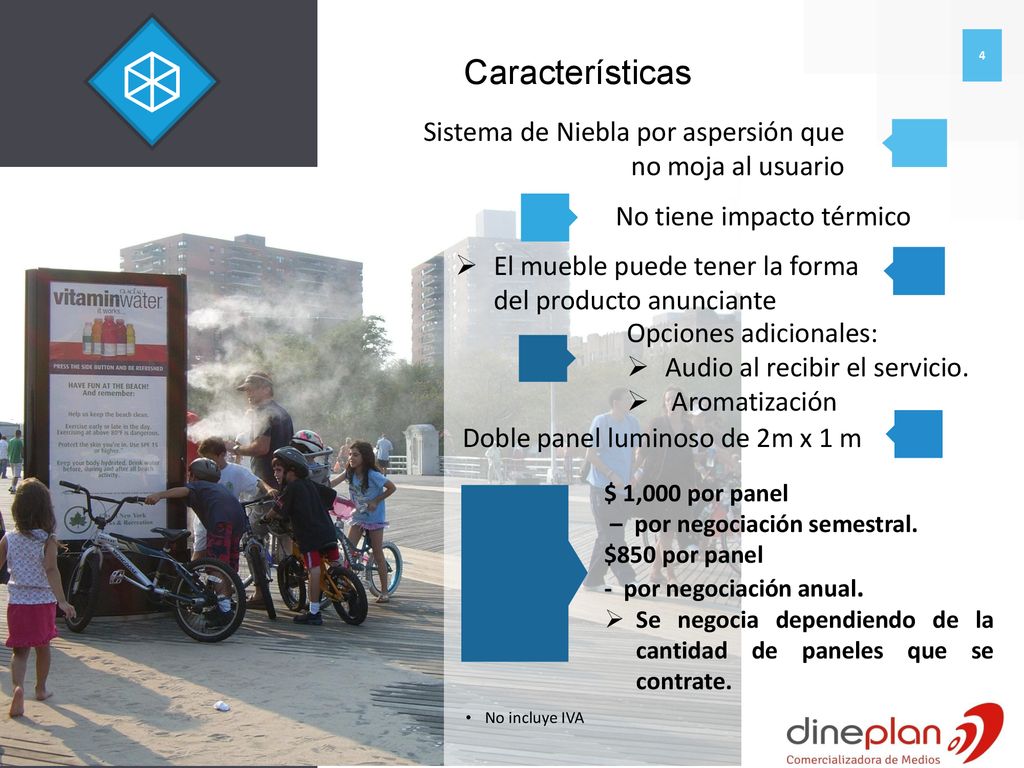 Características Sistema de Niebla por aspersión que no moja al usuario