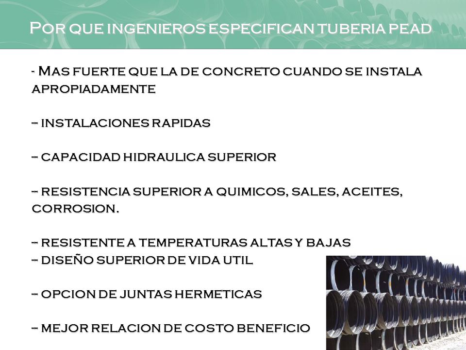 Por que ingenieros especifican tuberia pead