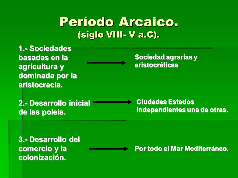 Período Arcaico. (siglo VIII- V a.C).