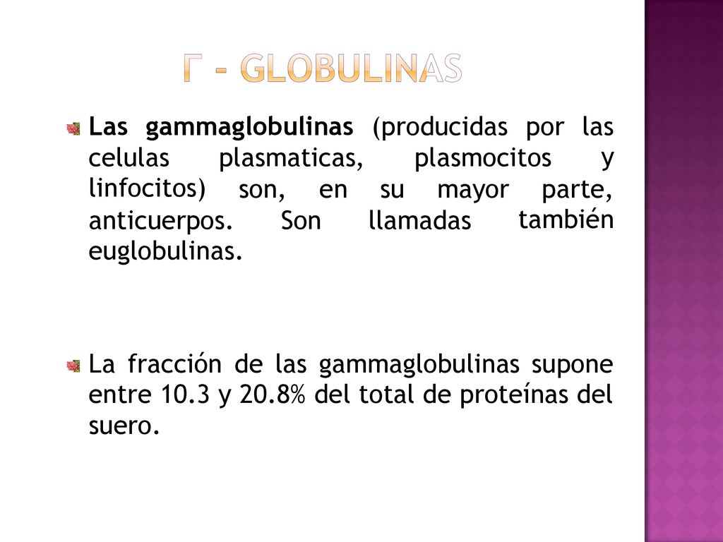 Las gammaglobulinas. (producidas. por. las. y. celulas. linfocitos) plasmaticas, plasmocitos.