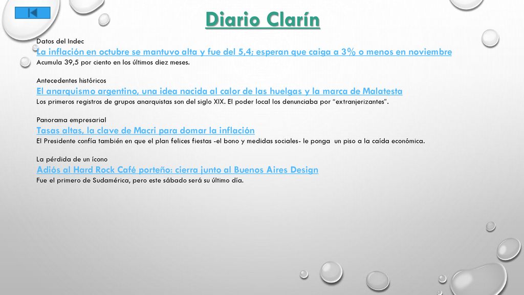 Diario Clarín Datos del Indec. La inflación en octubre se mantuvo alta y fue del 5,4; esperan que caiga a 3% o menos en noviembre.