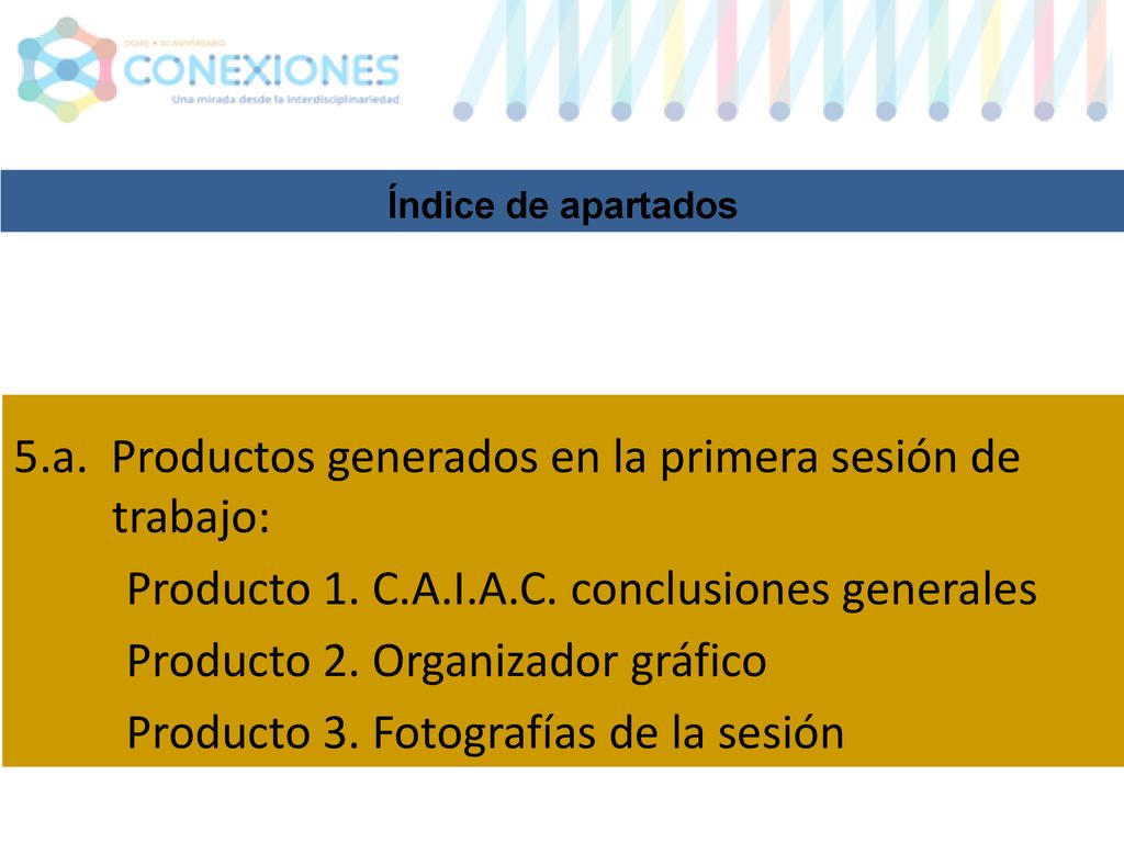 5.a. Productos generados en la primera sesión de trabajo: