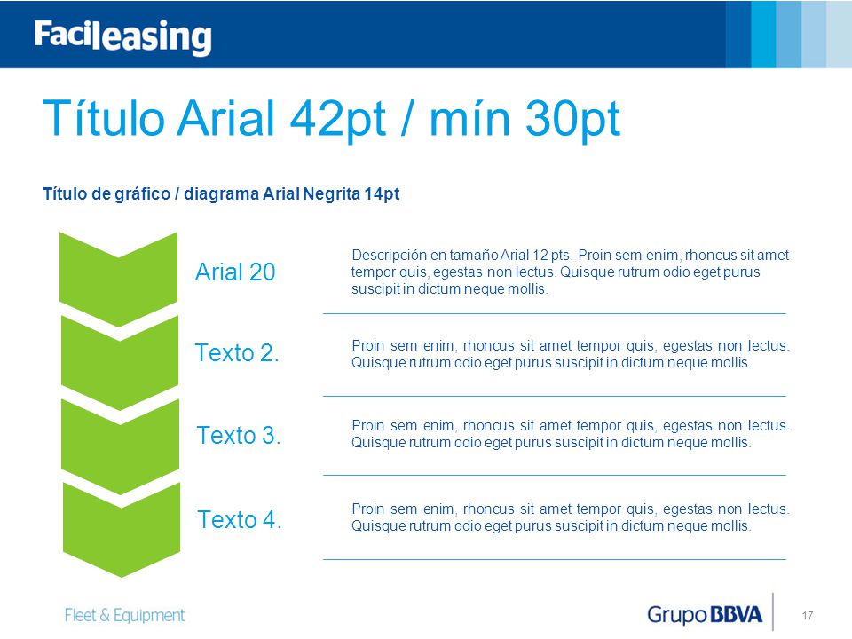 Título Arial 42pt / mín 30pt Arial 20 Texto 2. Texto 3. Texto 4.