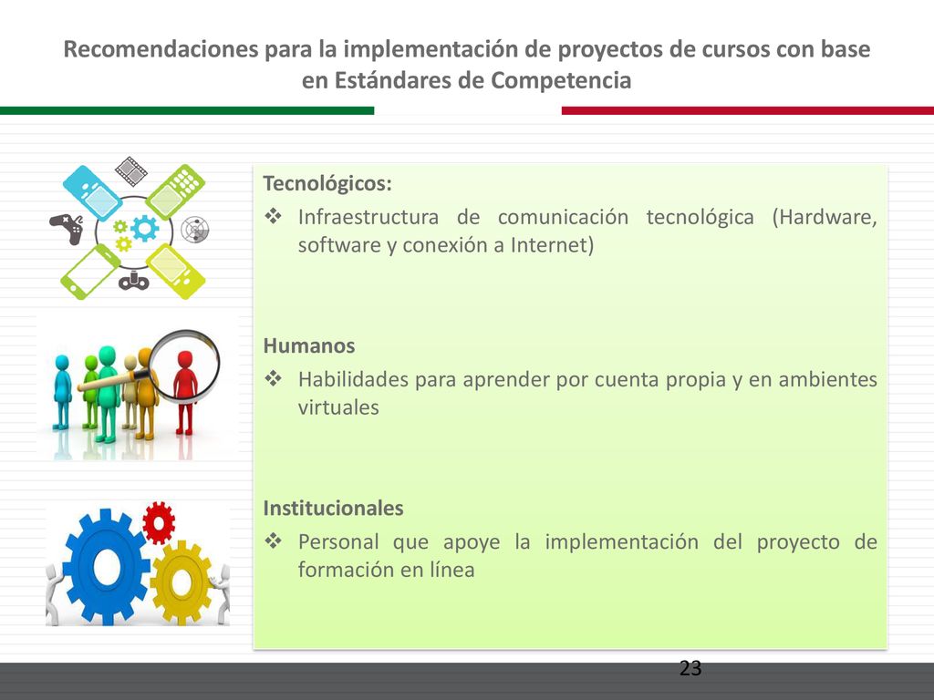 Recomendaciones para la implementación de proyectos de cursos con base en Estándares de Competencia