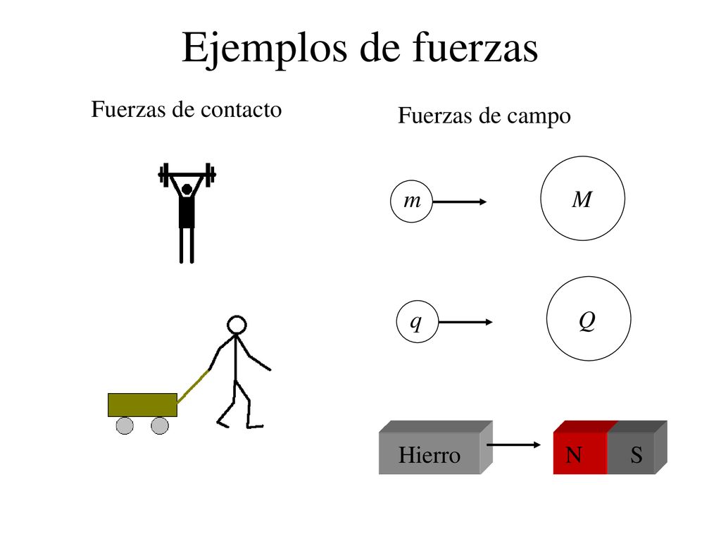 Ejemplos de fuerzas Fuerzas de contacto Fuerzas de campo m M q Q