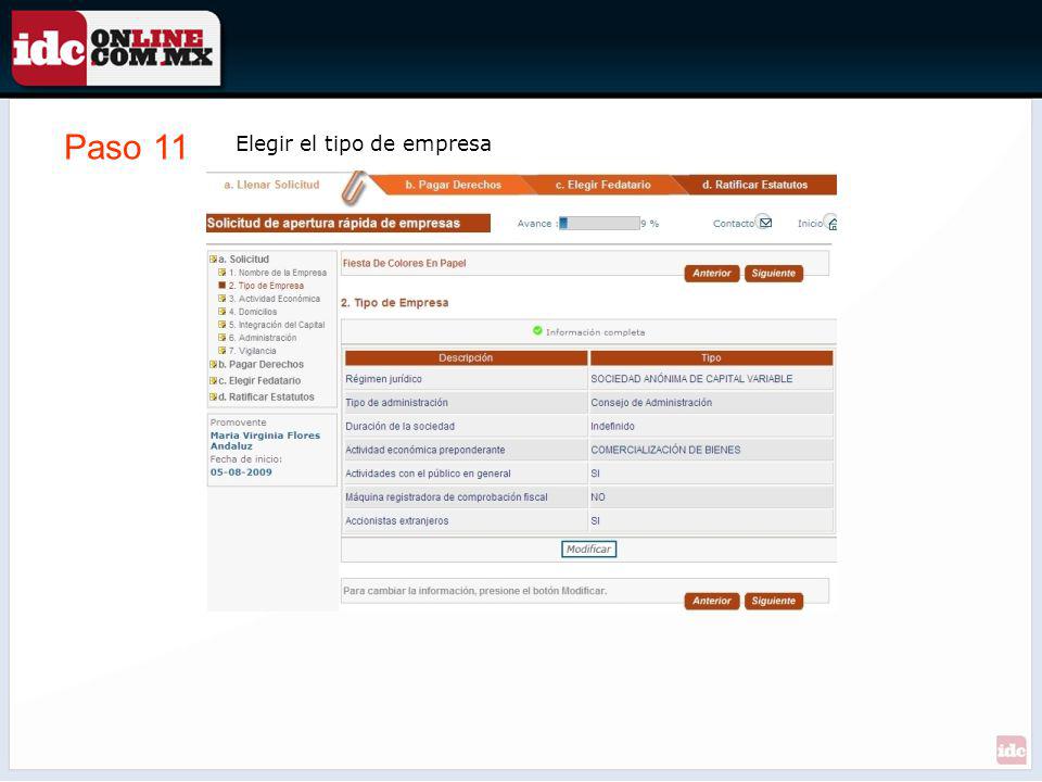 Paso 11 Elegir el tipo de empresa