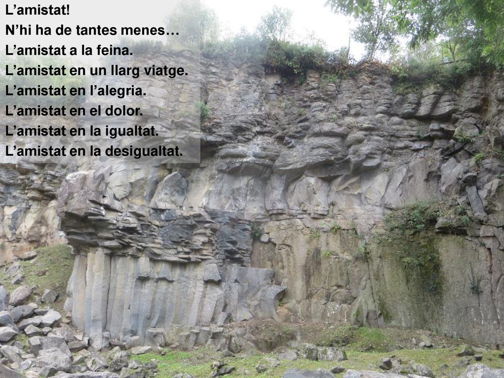 L’amistat! N’hi ha de tantes menes… L’amistat a la feina. L’amistat en un llarg viatge. L’amistat en l’alegria.