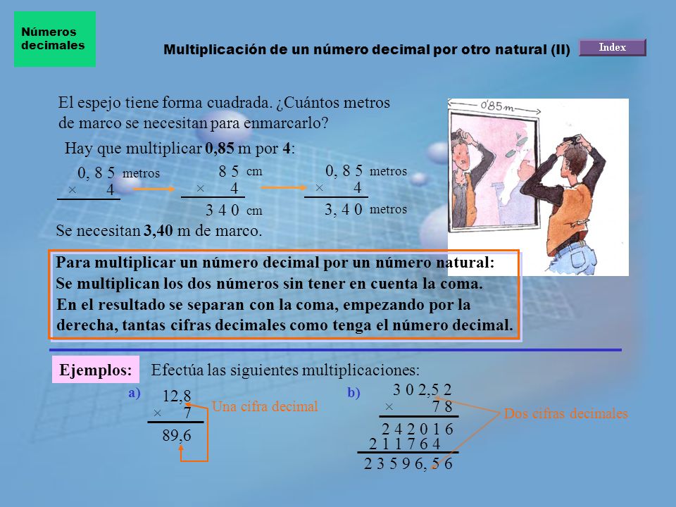 Hay que multiplicar 0,85 m por 4: 0, , 8 5 × 4 × 4 ×